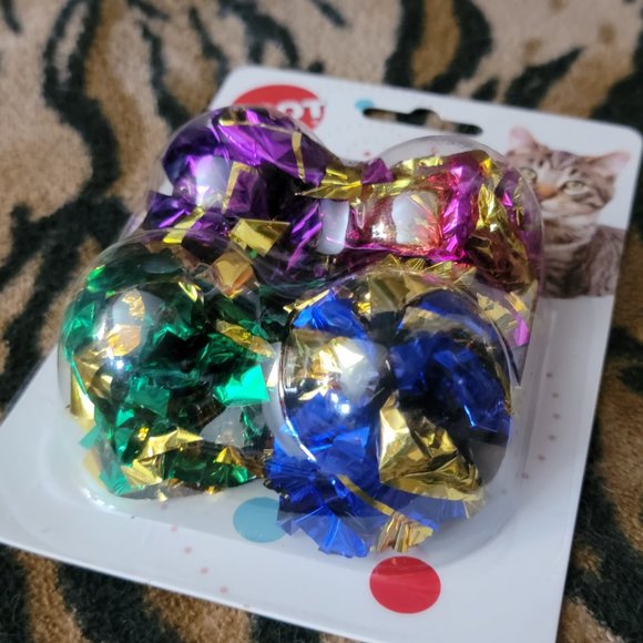 Spot Cat Toy Mylar Crinkle Balls 4 pack New! - Picture 2 of 2